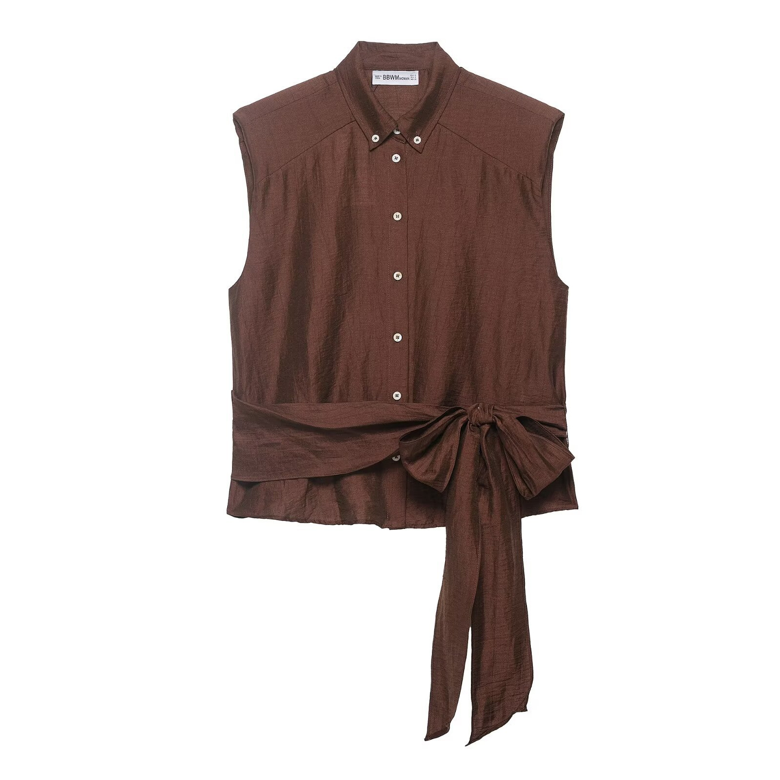 ZA comercio exterior al por mayor estilo francés de moda de mujer con cinturón de hombro camisa de lino mezclada 2605801 image 5