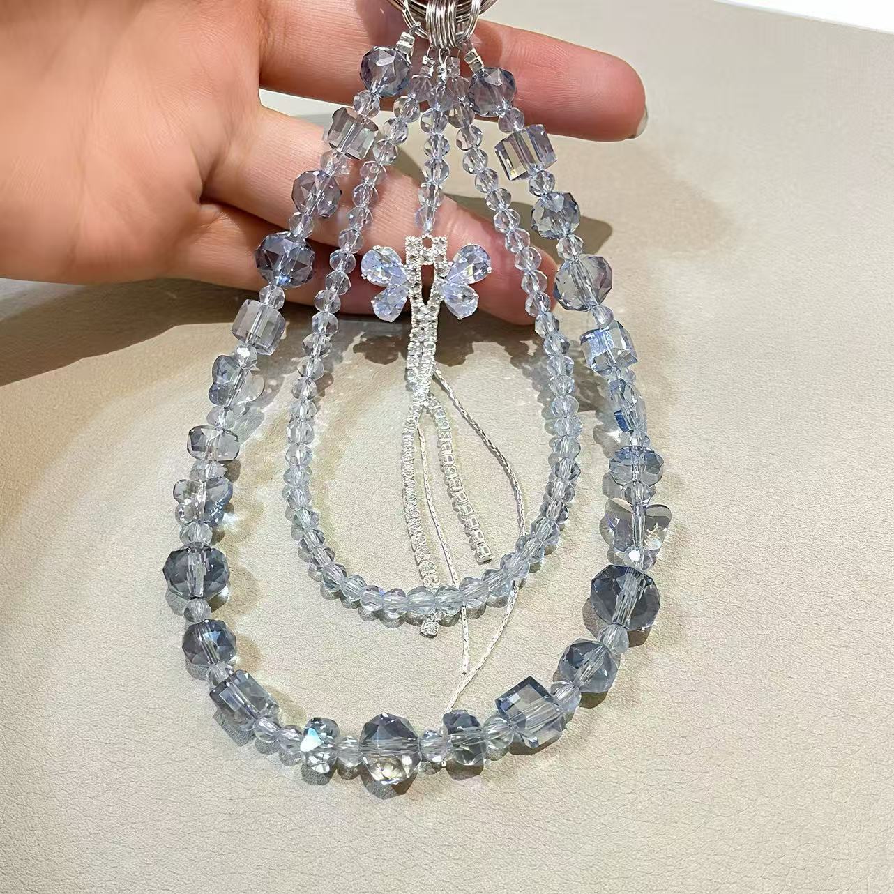 Clear Zircon Tassel Three-Chain Crystal Mobile Phone Chain Original Mobile Phone Pendant Bag Pendant Anti-Lost Keychain