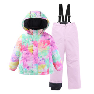 New Children's Casual Versatile Ski Suit Set for Girls, Jacket and Thickened Waterproof Printed Pants