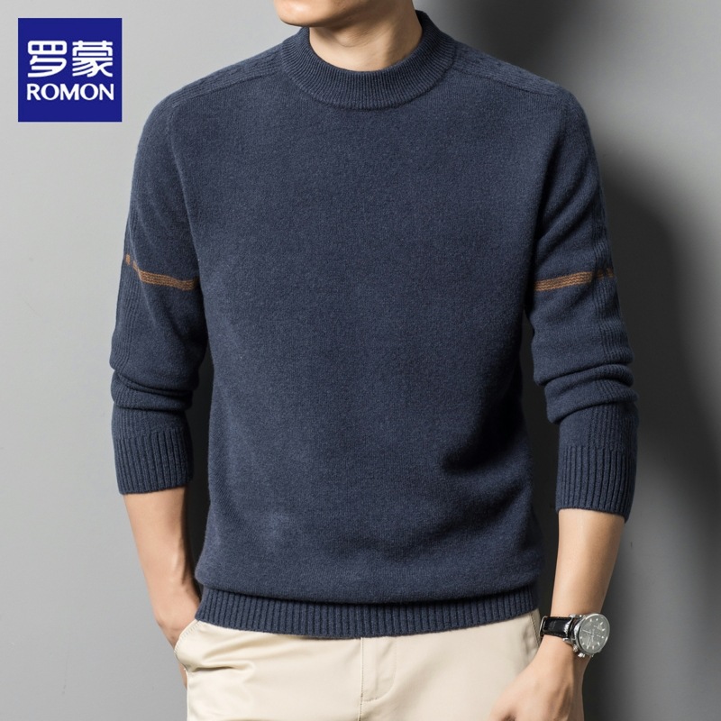罗蒙【100%绵羊毛】毛衣男士秋冬季新款高端休闲圆领打底针织衫男
