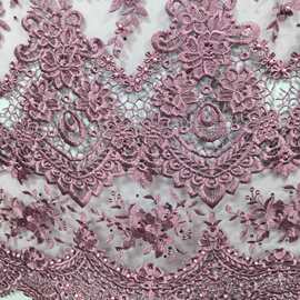 重工钉珠烫钻立体刺绣蕾丝面料 高定婚纱晚礼服连衣裙网纱绣花布