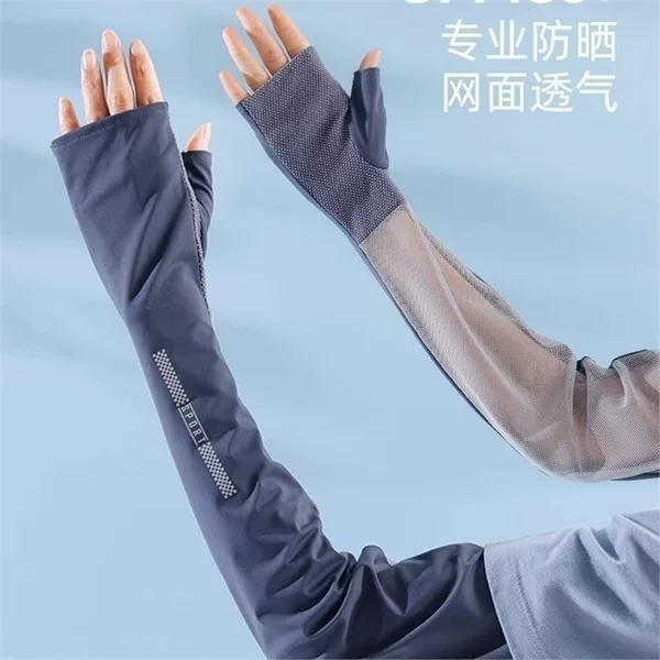 New sunscreen ice sleeve women's half finger long quick-drying breathable ice silk summer simple UV-proof hand sleeve wholesale