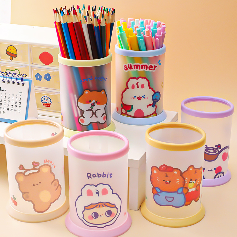 Creative folding pen holder multi-function desktop office storage box INS cute stationery round pen barrel cartoon pen box