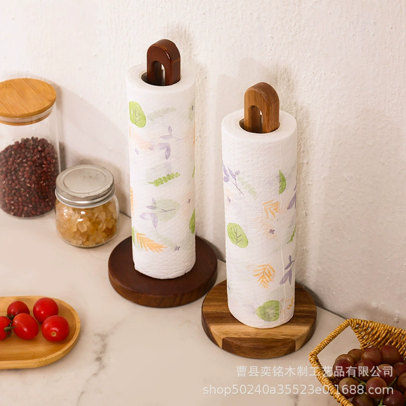 Деревянная полка для полотенец для кухни без перфорации рулонная полка для бумаги тряпка для хранения полиэтиленовой пленки для хранения свежей упаковки вертикальная стойка для хранения из цельного дерева