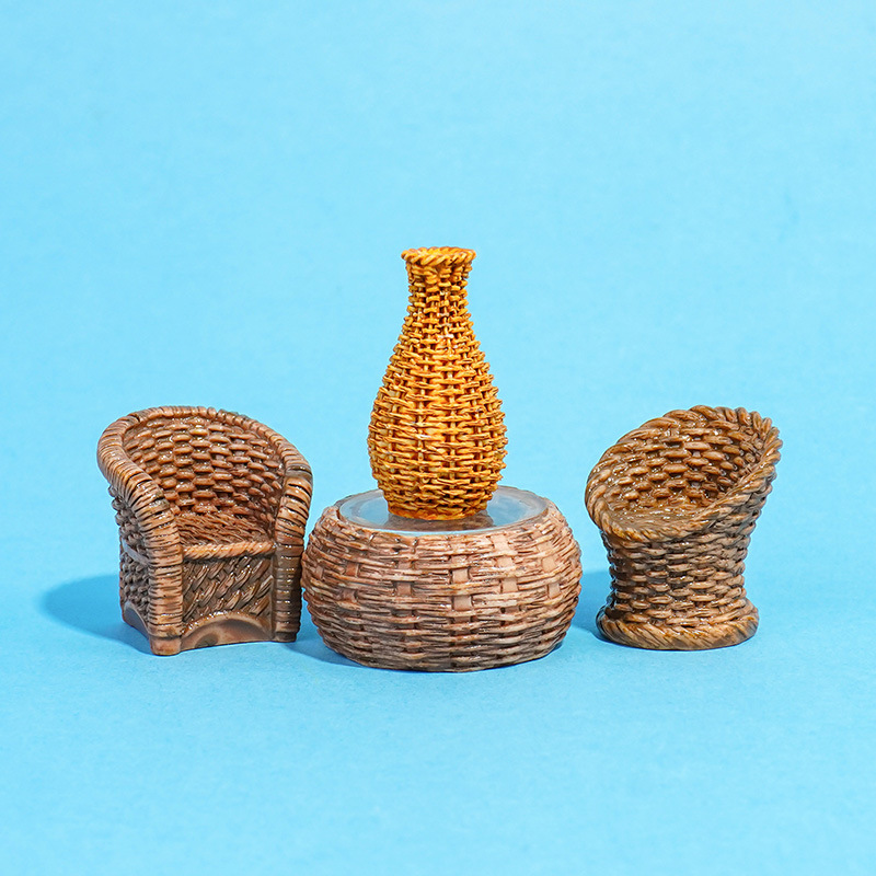 Artesanía Decoración creativa del hogar Silla de bambú, recogedor, cesta de pescado, cesta, muebles de bambú, decoración de resina, accesorios de olla de bambú
