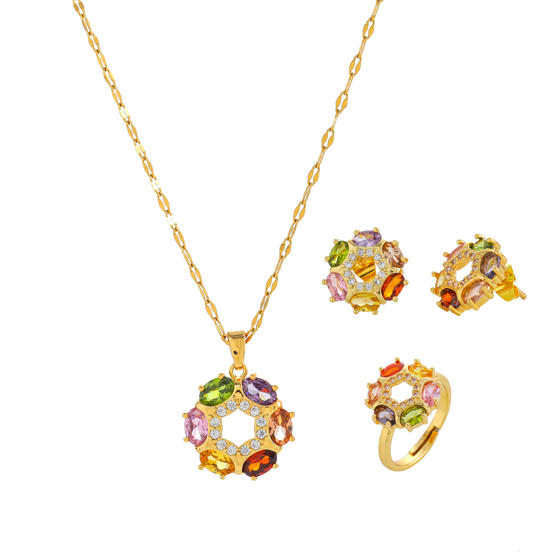 necklace colorful zircon flower niche light luxury new design pendant temperament suit titanium steel necklace_voghion.com