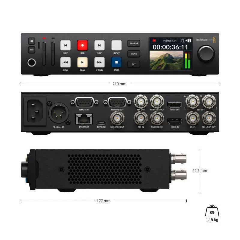 Чёрный видеорекордер Blackmagic HyperDeck Studio HD Mini, двойной слот SD и двойной SSD