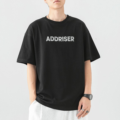 Summer 230g Heavyweight Pure Cotton Short Sleeve T-Shirt for Men, American Letter Print Loose Half-Sleeve Base Shirt Trendy