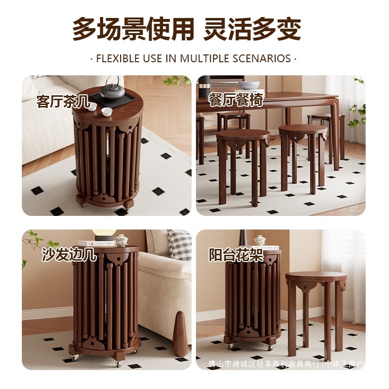 实木圆凳餐桌家用六合一家用叠叠放凳子可叠放备用餐椅折叠椅凳子|undefined