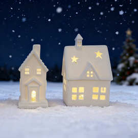新品简约陶瓷镂空房子LED灯创意摆件圣诞节装饰ceramic house
