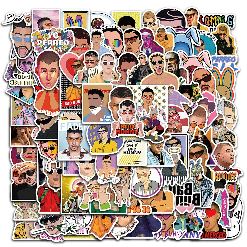 100 штук Пуэрто-Рико певец Bad Bunny Bad с рюшами кролик граффити наклейки багаж ноутбук водонепроницаемые наклейки