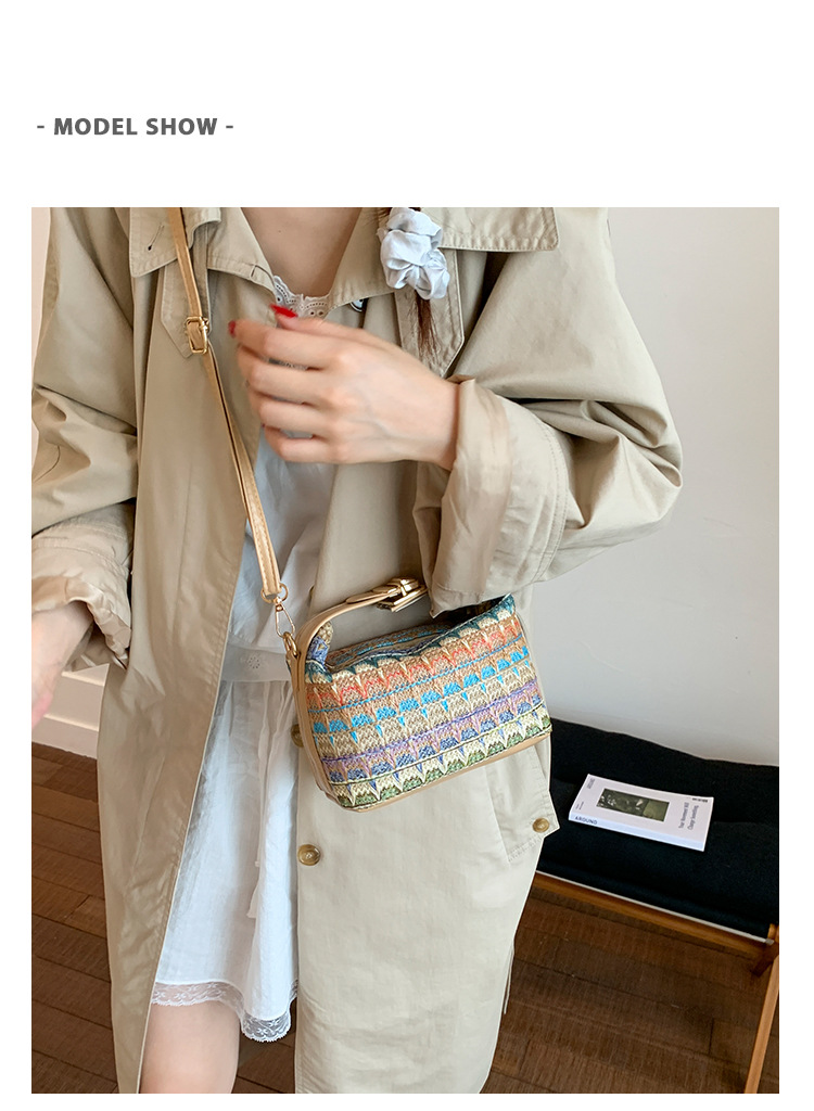 Straw Knitted Handbag Small Square Shoulder Bag With Clasp Casual Versatile Women's Luggage_voghion.com
