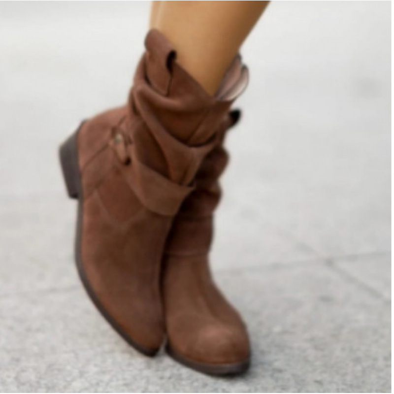 现货亚马逊秋冬季新品wish外贸款低跟40-43低跟绒面低筒女靴boots|undefined