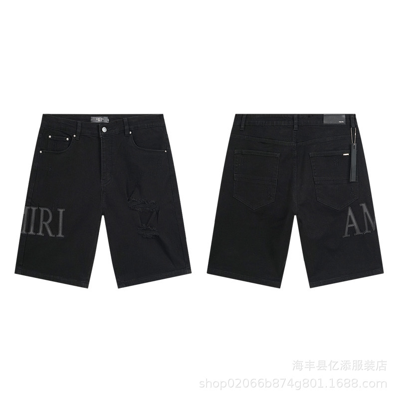 Comercio exterior transfronterizo mayorista purp1e estilo americano marca de alta calle agujero parche de tinta retrógrada lavado jeans pantalones cortos