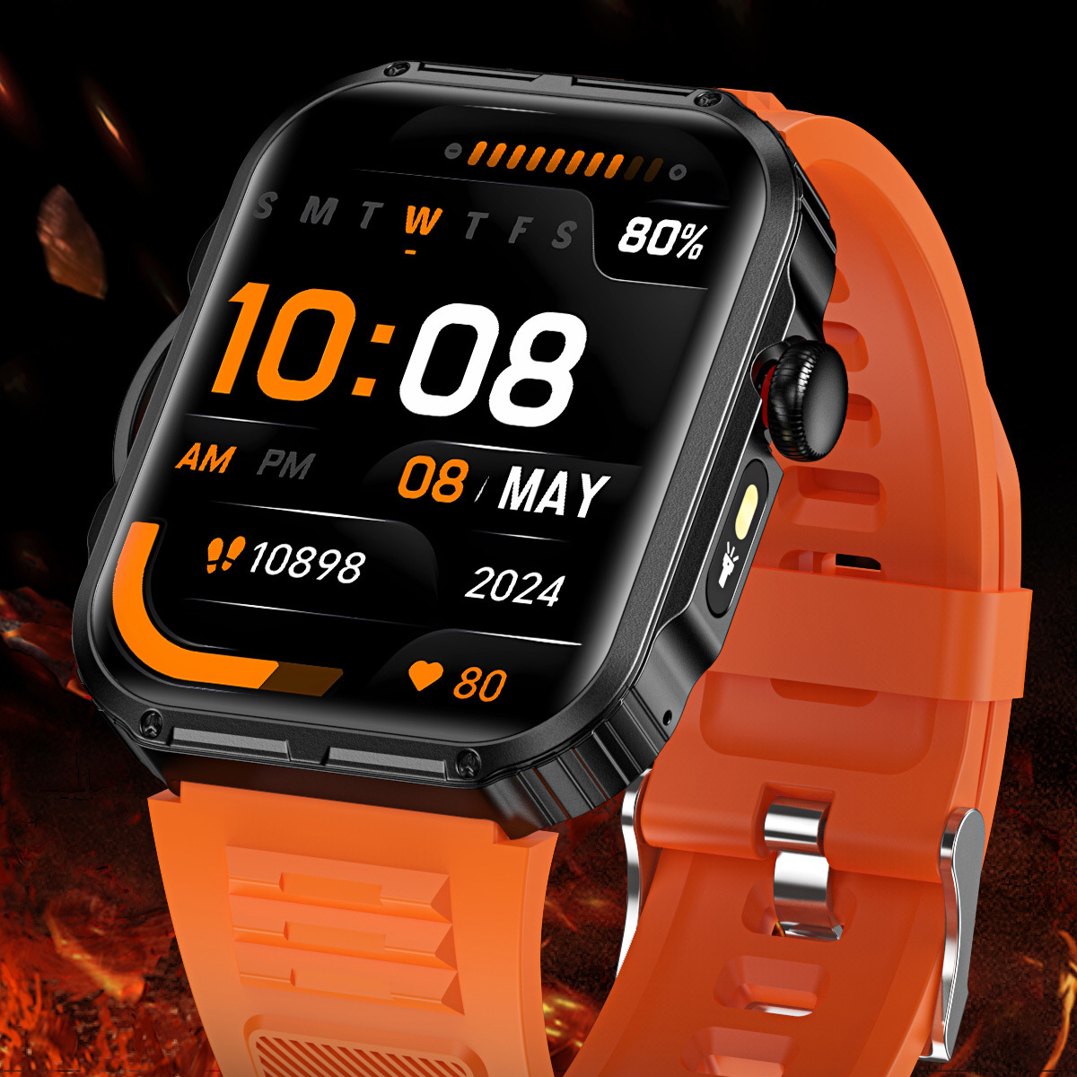 HDT11 Ultra Outdoor Smart Bracelet - Large Screen, BT Call, Side LED Torch, Weather & HR/SpO₂ Monitor (IP68)_voghion.com