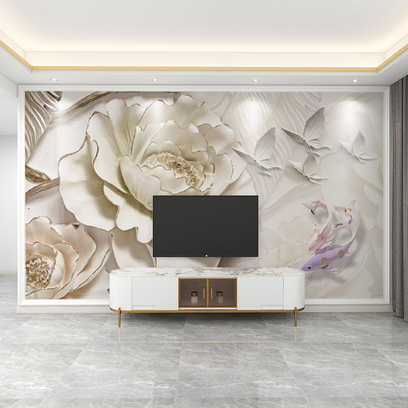 壁紙 3D 立体レリーフフランス花テレビの背景壁壁紙リビングルームの壁布寝室の壁布壁画|undefined