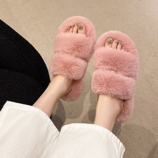 女性が外で履くための毛皮のようなスリッパ 2025 新しい韓国スタイルのイントレンディな靴秋と冬のクロス厚底綿スリッパ秋と冬|undefined