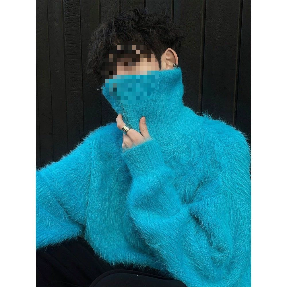 Морской конь синий свитер мужской ленивый cleanfit осенний и зимний пол-молнии свитер с высоким вырезом с длинными рукавами