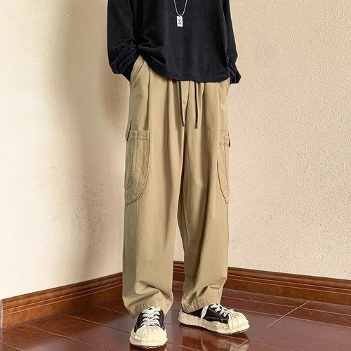 Straight-leg casual pants for men, summer loose trendy American wide-leg work pants, plus-size streetwear fashion sport pants