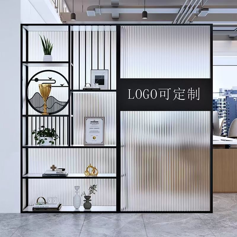 Office Bookshelf Floor-Standing Storage Rack Changhong Glass Screen Partition Hotel Modern Simple Image Wall Display Rack