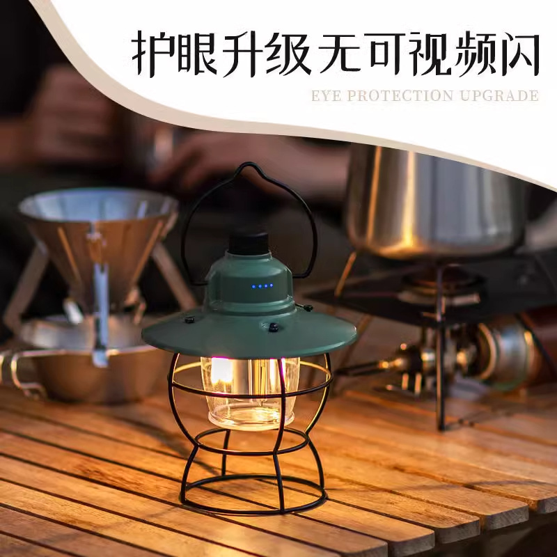 La nueva luz de campamento de iluminación exterior de Jiang Fenfa, batería de larga duración, carga, atmósfera de campamento, carpa de campamento retro, linterna