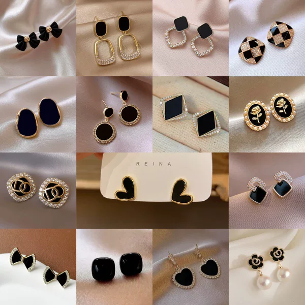 2026 New Black Series Niche Exquisite Pearl Earrings Versatile Elegant Ear Studs Light Luxury High-End Earrings Wholesale