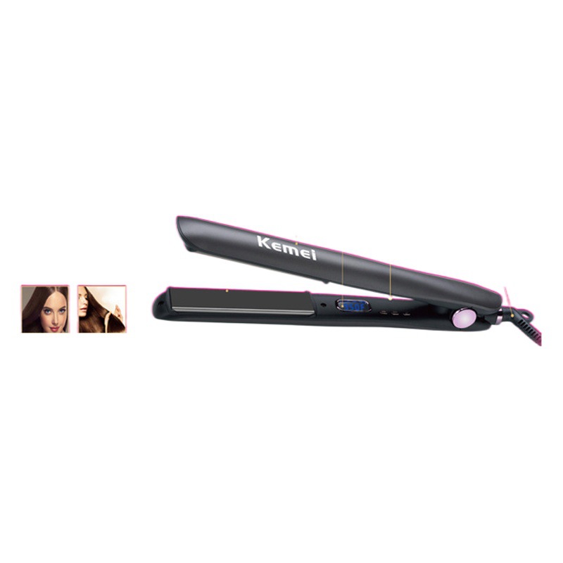 Plancha de pelo Kemei KM-959 con pantalla digital inteligente, placa de alisado ajustable y cuidado capilar con iones negativos.