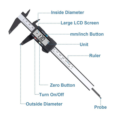 Electronic digital caliper, electronic vernier caliper 0-150mm high-intensity engineering plastic PA66 nylon caliper