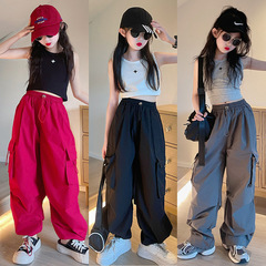 女の子オーバーオール秋服2025新作子供秋ワイドレッグパンツ女の子大きい子供パンツ春秋ストリートトレンド
