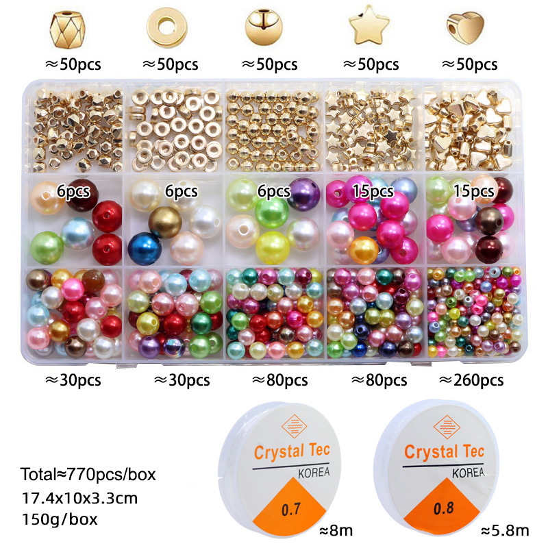 Amazon Venta caliente 770 DIY pulsera collar espaciador perlas agujero ABS imitación perla suelta caja traje