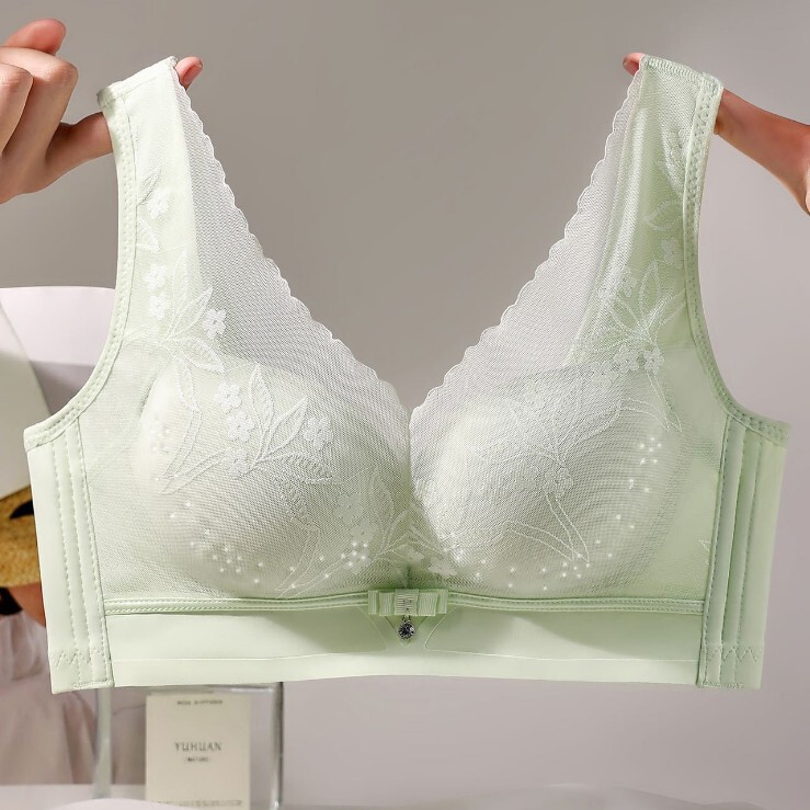 New Solid Color Lace Adjustable Bra for Women, Thin Style, Plus Size, Fitted, Push-Up, Wireless Bra, Large Size