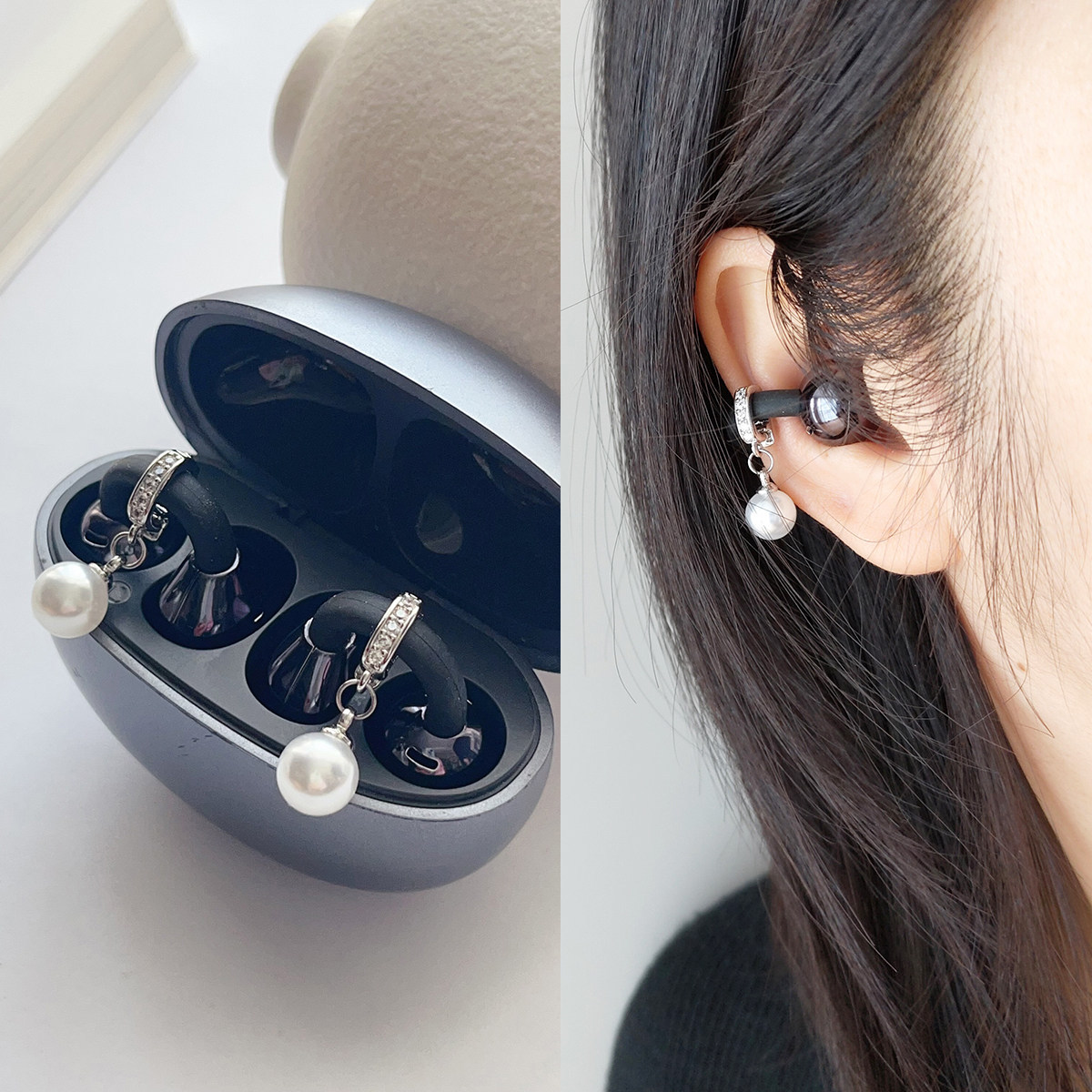 Suitable for Huawei Ear Clip Headphones Freeclip2 Bluetooth Anti-Lost Chain Anti-Drop Pearl Earrings Accessories Decorations