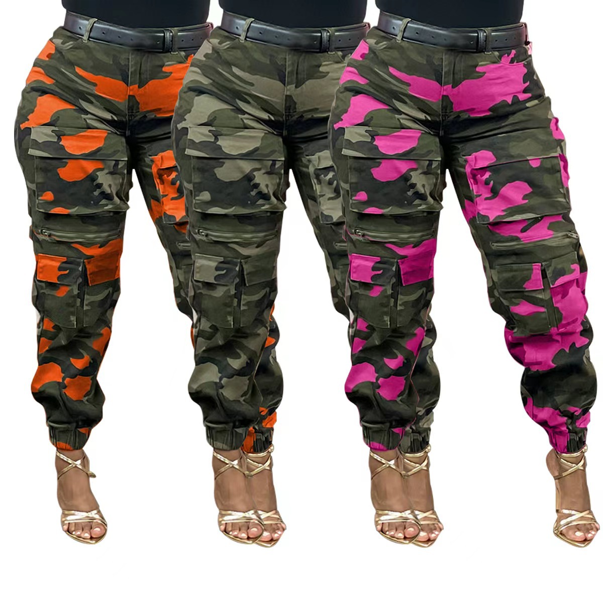 S8025 European and American Cross-Border 2026 Spring New Fashion High-Waisted Slim Camouflage Cargo Pants