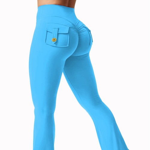 Yoga Pants High-Waisted Bell Bottom Work Pocket Pants for Women, Buttock Lifting, Body Shaping, Abdominal Exercise, Sports Long Pants for Women