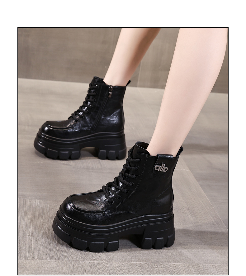 Boot nữ đế dày nâng chiều cao phong cách Anh cổ điển mùa thu đông — Lớp lót nhung đen chi tiết 12