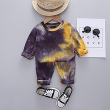 童套裝2021潮童秋裝男童抽象圓領套頭衫長袖童裝兒童個性服裝批發