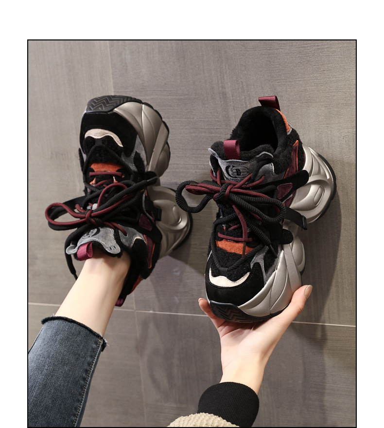 Giày sneaker nữ đế dày độn cao lót nhung mùa đông — Màu đen chi tiết 17