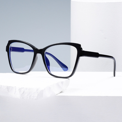 2024 new cross-border color matching anti-blue light cat eye glasses European and American fashionable and versatile plain plain glasses 28076