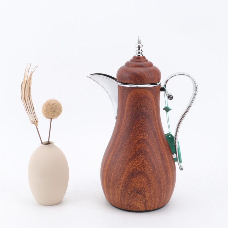 Ejshe Factory Direct Sales Export to Middle Eastern Countries Arabic Coffee Pot Wood Grain Electroplated Silver Thermos Kettle Teapot Ejshe Factory Direct Sales Export to Middle Eastern Countries Arabic Coffee Pot Wood Grain Electroplated Silver Thermos Kettle Teapot