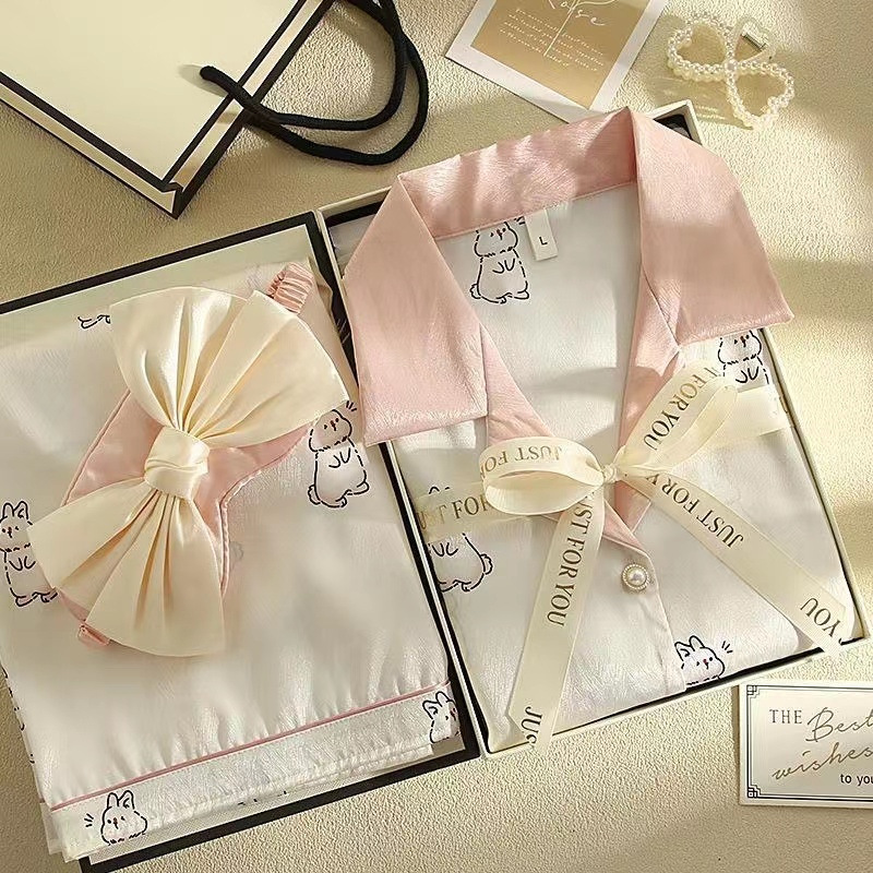 New Korean style summer women's double short turn-down collar home wear cute sweet pattern Ice Silk soft can be worn outside New Korean style summer women's double short turn-down collar home wear cute sweet pattern Ice Silk soft can be worn outside