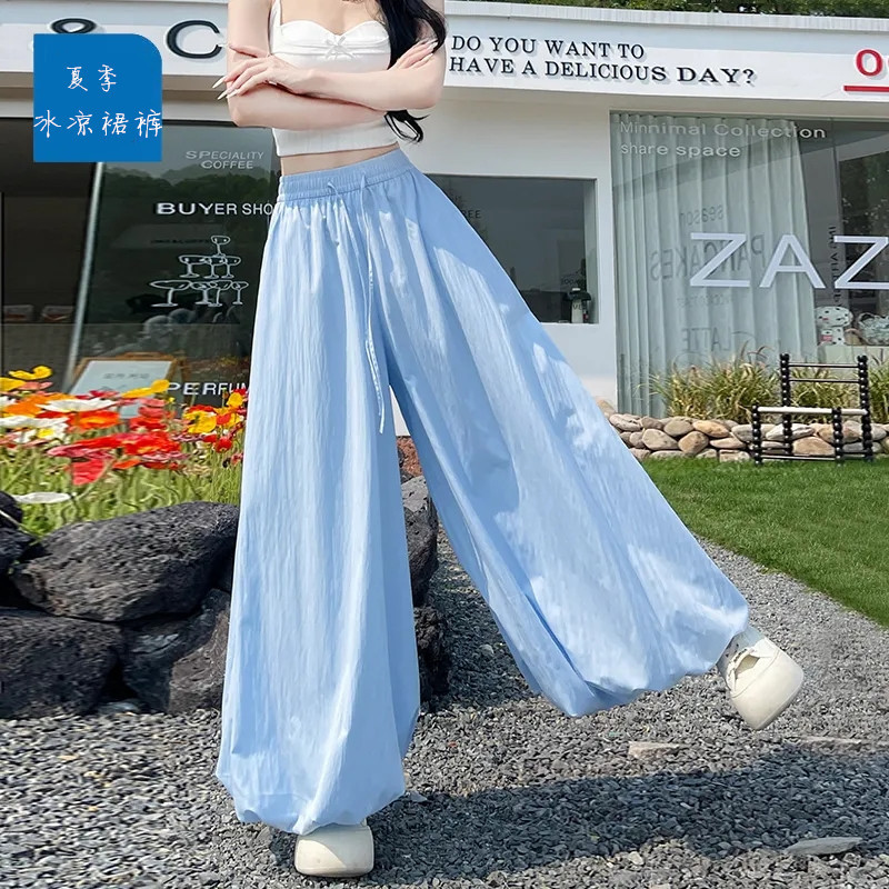 Floral High-Waisted Slimming Loose Cropped Casual Wide-Leg Pants with a Lazy and Puffy Lantern-Style Drape for Summer