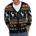 跨境亚马逊男式圣诞鲁道夫驯鹿假日节日针织毛衣开衫可爱丑陋衫