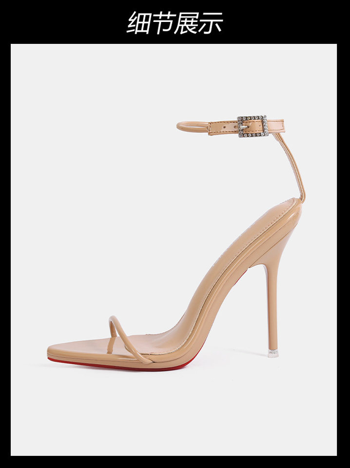 Sandal nữ quai ngang một chữ màu nude, gót nhọn siêu cao, giày thời trang dự tiệc — Màu be, Màu bạc, Màu trắng, Màu tím chi tiết 22
