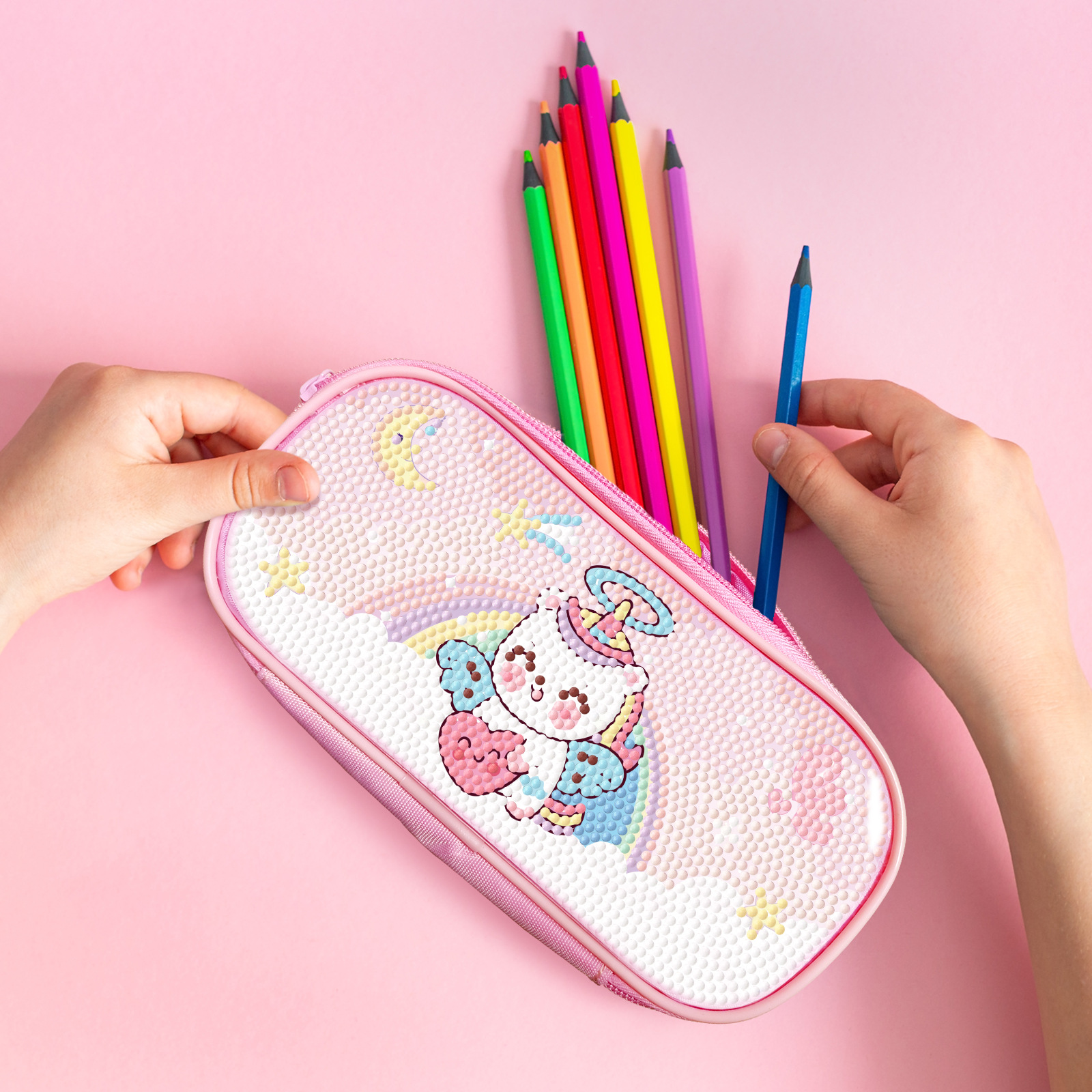 Pintura de diamantes, caja de lápices para estudiantes, útiles escolares, almacenamiento de diamantes, acabado, caja de lápices simple creativa al por mayor