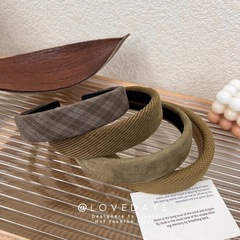 Whitening pickled vegetables green headband grid solid color high quality high forehead foam headband autumn and winter outdoor temperament headband trendy