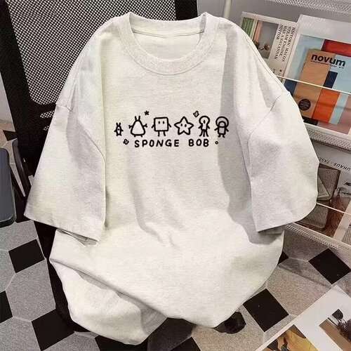 Summer new fashionable all-match simple cartoon print heavy round collar personality short-sleeved men and women couples T-shirt fashionable
