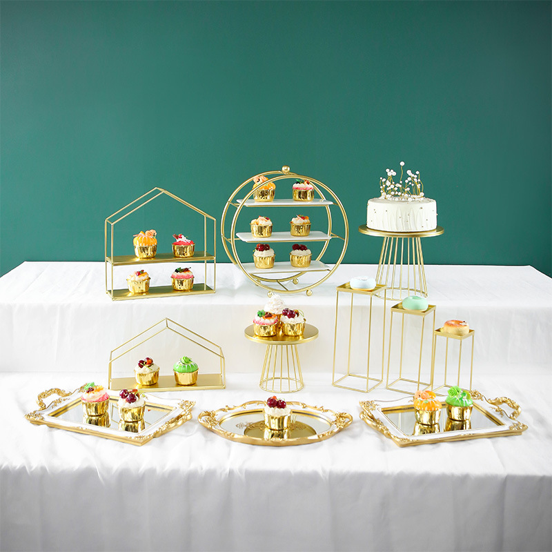 Decoración de postre europea estante de exhibición de decoración de boda bandeja de pastel de la tarde estante de refresco de té de comida fría mesa de descanso de té