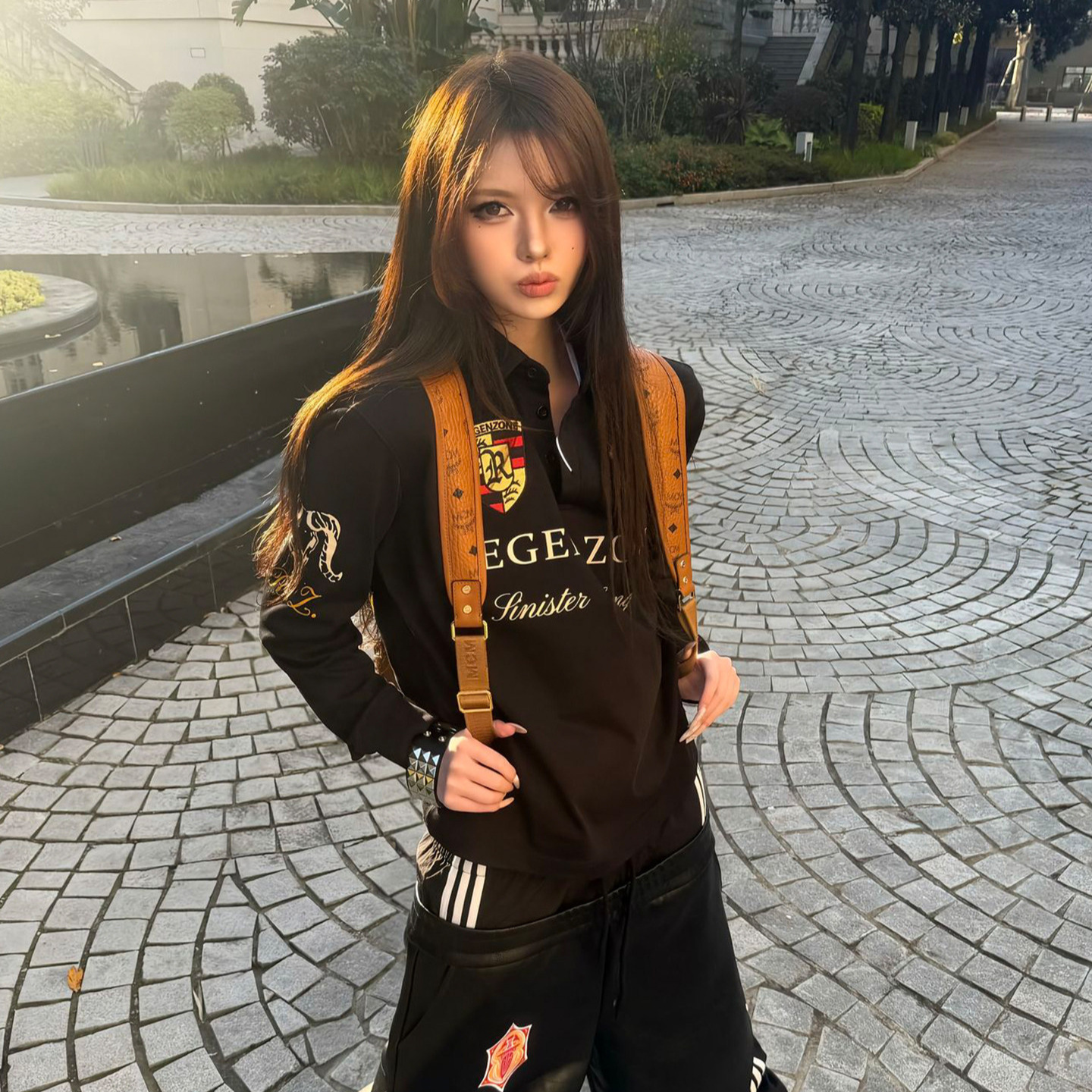 美式街头polo衫长袖t恤女春秋刺绣内搭打底衫宽松朋克亚文化上衣