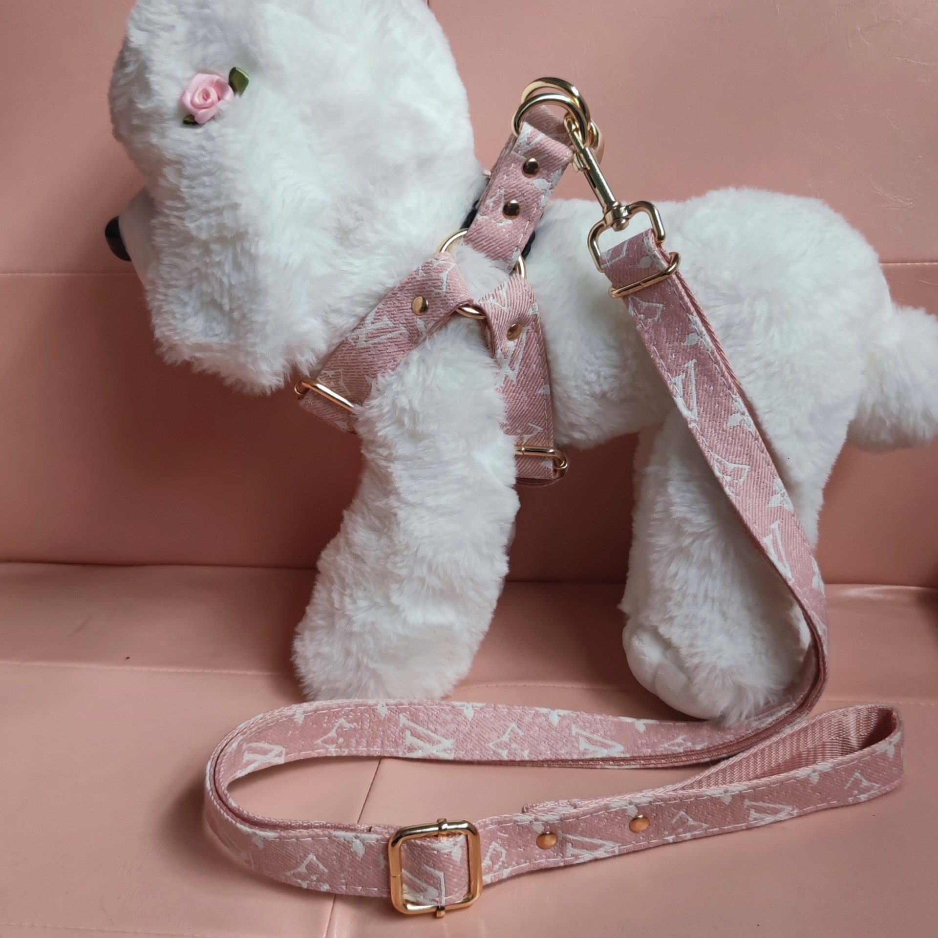 Tide brand large flower dog leash for walking small dogs like Terriers, medium pets like Corgis, and puppies Golden Retrievers, with a chest and back strap.