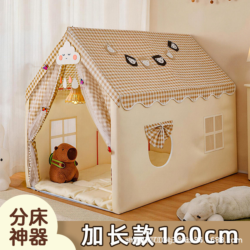 Extended khaki tent for children, perfect for indoor sleeping, role-playing, castle, or toy house.